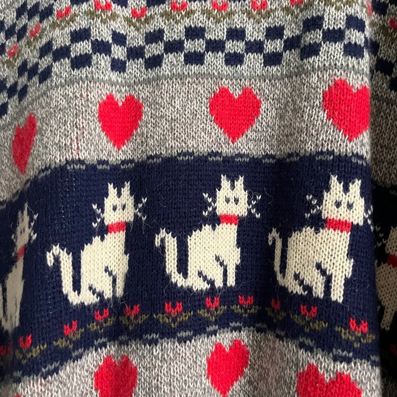 Vintage 80s Cat Sweater Venezia originals Cozy knit Oversize Relaxed Heart XL - Picture 8 of 16